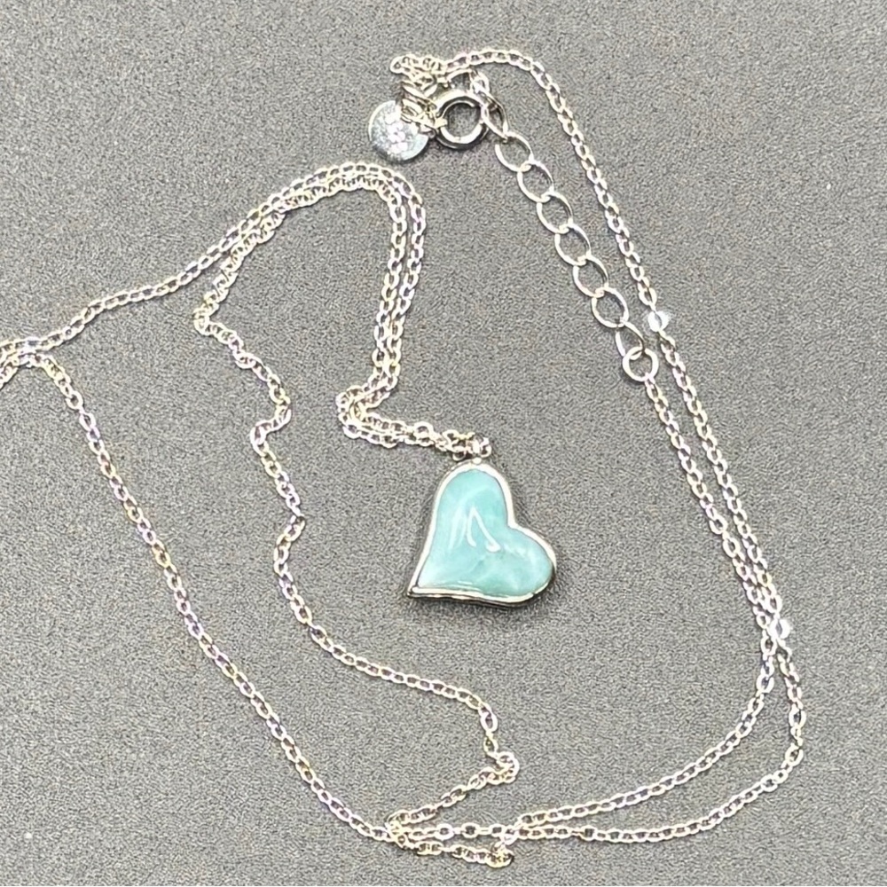 Silver Heart Pendant Necklace with Light Blue Enamel